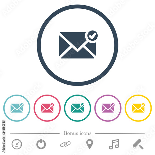 Mail sent flat color icons in round outlines