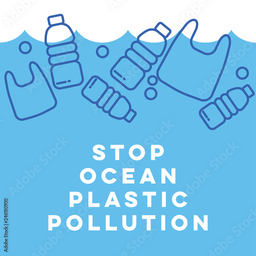 Plastic waste in the ocean concept. Sea Pollution.