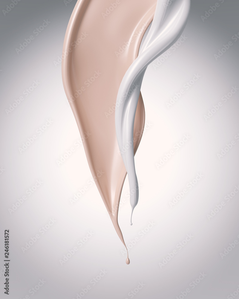 Fototapeta premium Foundation liquid splash with white Milk, Cosmetic make up 3d illustration.