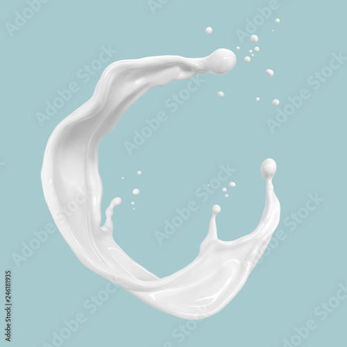 Tableau sur toile splash of white milk or yogurt cream with clipping path 3d illustration