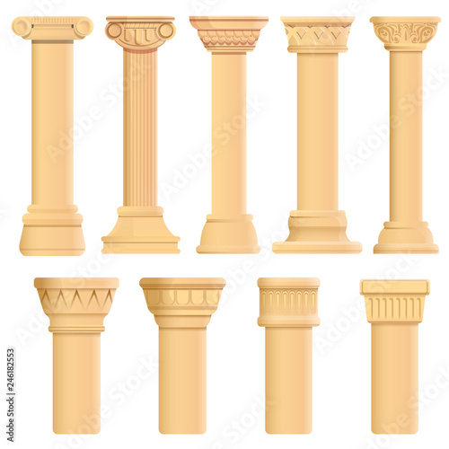 Pillar icons set. Cartoon set of pillar vector icons for web design
