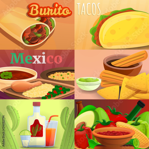 Mexican food banner set. Cartoon illustration of mexican food vector banner set for web design