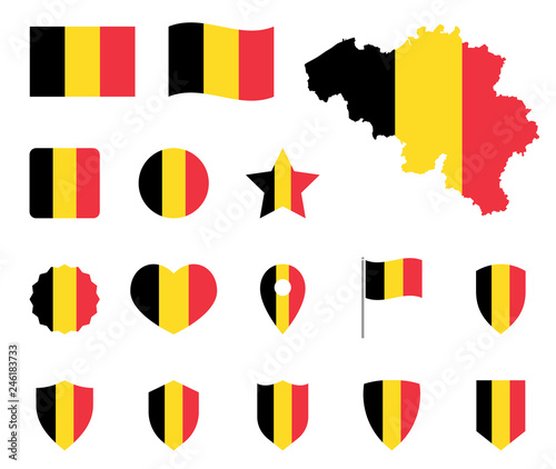 Belgium flag icons set, belgian flag symbol