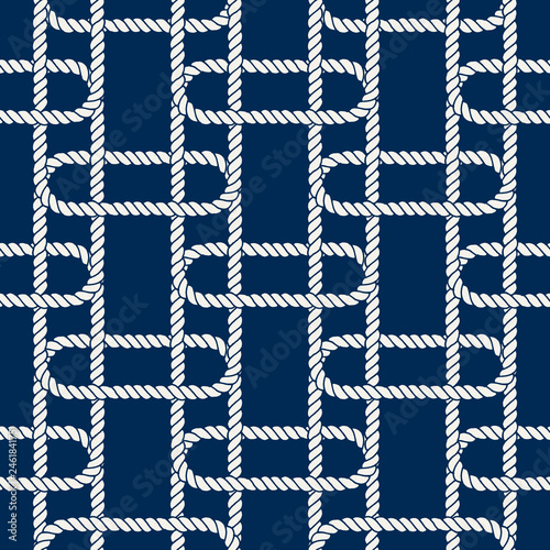 Seamless nautical rope pattern, white on dark blue