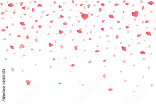 Heart confetti falling down isolated. Valentines day concept. Heart shapes overlay background. Vector festive illustration.
