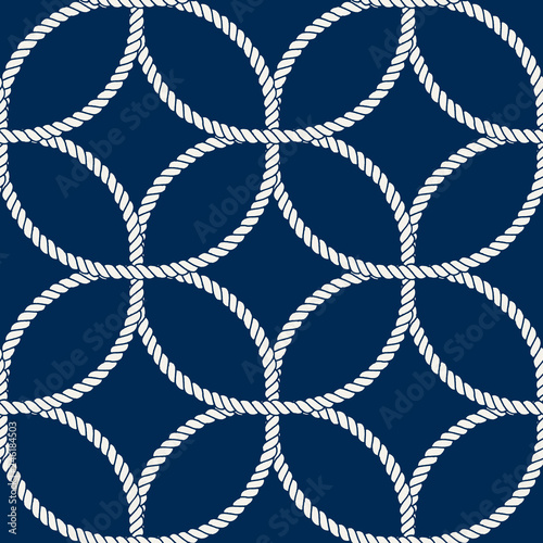 Seamless nautical rope pattern, white on dark blue