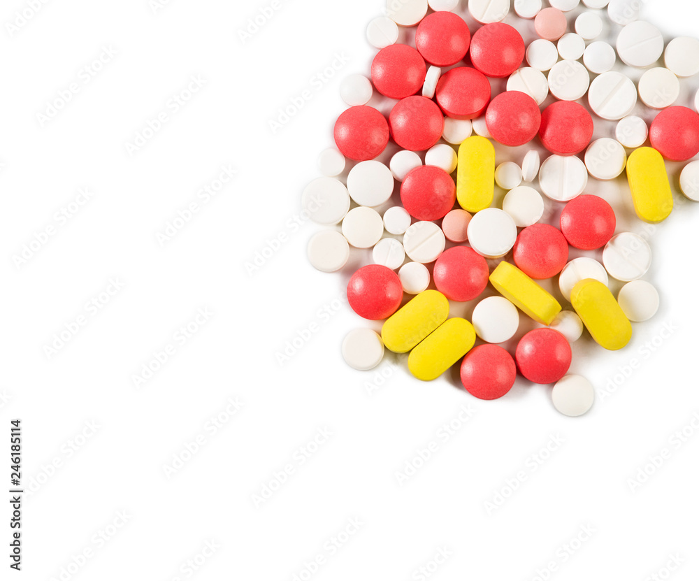 Capsules and pills of different shapes, colours and sizes Capsules and pills of different shapes, colours and sizes