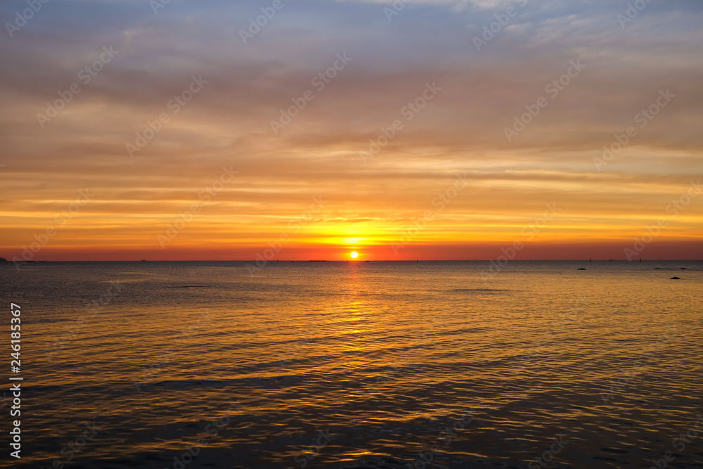 Sunset twilight at sea (Pattaya beach - Chonburi Thailand) for nature background or texture.