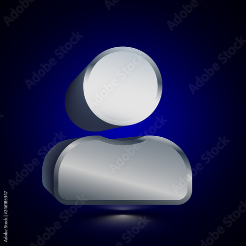 3D stylized User icon. Silver vector icon. Isolated symbol illustration on dark background.
