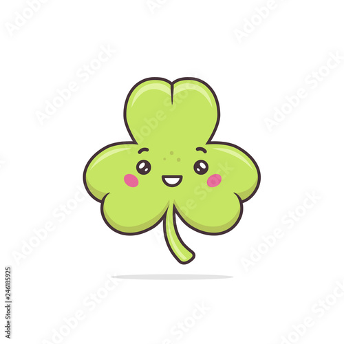 Cute kawaii shamrock cartoon character with happy face vector illustration