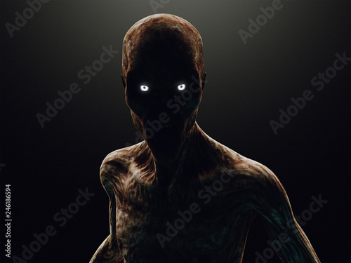 Photo Zombie or monster in the dark, 3d rendering