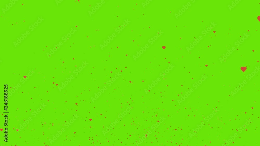 Valentines Day Red Hearts Flying on Green Background. 4K Valentines Day Red Hearts Flying on Green Background. 4K