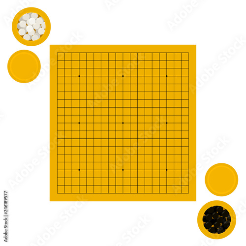 Vector illustration of empty goban and bowls with stones photo