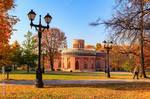 Canvas Print Building of Third cavalry corps in Tsaritsyno park in Moscow at sunny autumn day