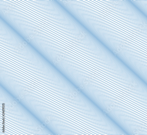 Waves seamless pattern, vector water runny curve lines abstract repeat endless background, blue colored rhythmic waves.