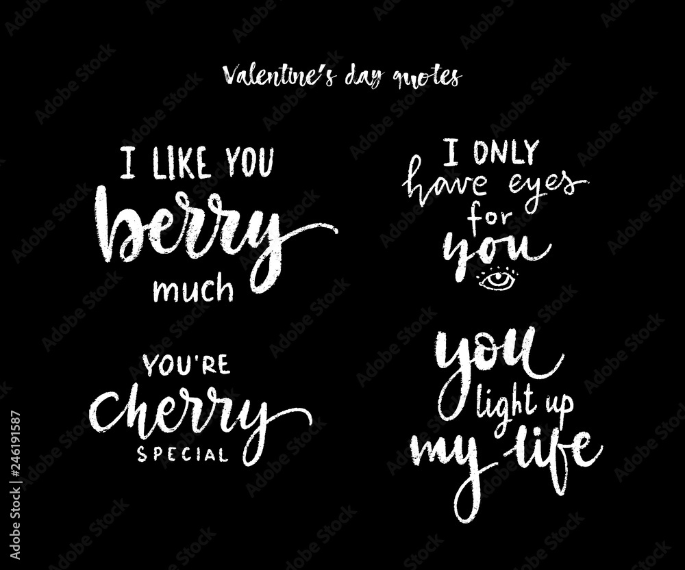 Fototapeta premium Set of hand drawn calligraphy love inscriptions. Funny lettering quotes. Valentines day vector design elements for cards or banners.