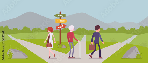 People choosing a path, road and life direction
