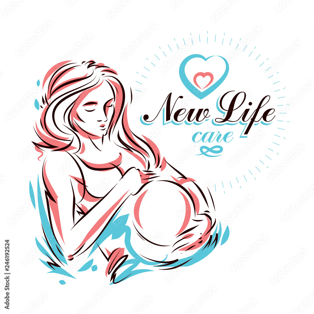 Pregnant woman elegant body silhouette, sketchy vector illustration. Mother Day conceptual flyer Pregnant woman elegant body silhouette, sketchy vector illustration. Mother Day conceptual flyer
