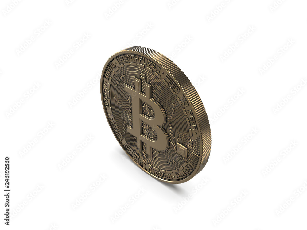 Golden Bitcoin isolated on white background. 3D Rendering.