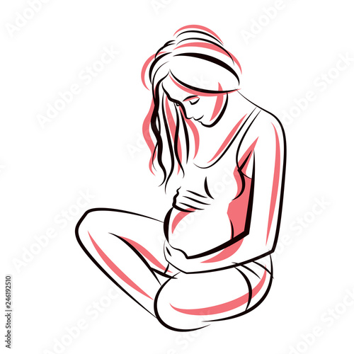 Pregnant woman elegant body silhouette, sketchy vector illustration. Love and gentle feeling concept. Mother Day.