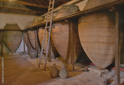 Old clay container (earthen jars) for wine fermentation. In Madrid it is called tinajas de barro