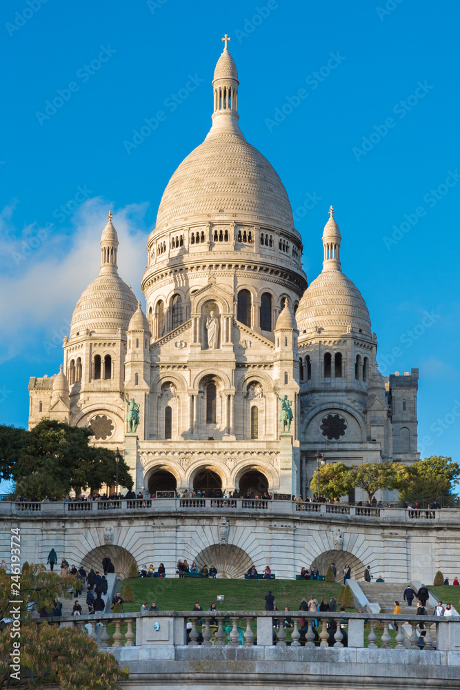 PARIS, FRANCE - NOVEMBER 9, 2018 - Basilica of the Sacred Heart of Paris, or Montmartre Sacré-Cœur, is a popular landmark and the 2nd most visited monument in Paris