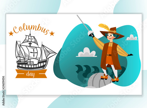 Happy Columbus Day poster spanish sailor with sword
