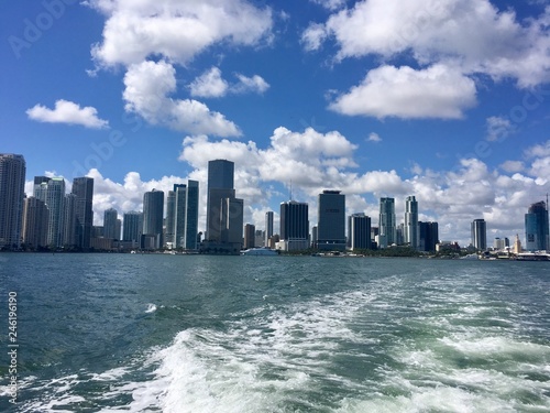 City of Miami Florida  as seen from off the coast on the Atlantic Ocean