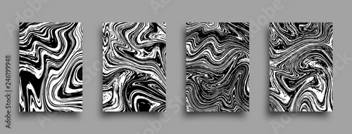 Set of vector abstract grunge brochures. Monochrome liquid textures. Marble templates with shadow.