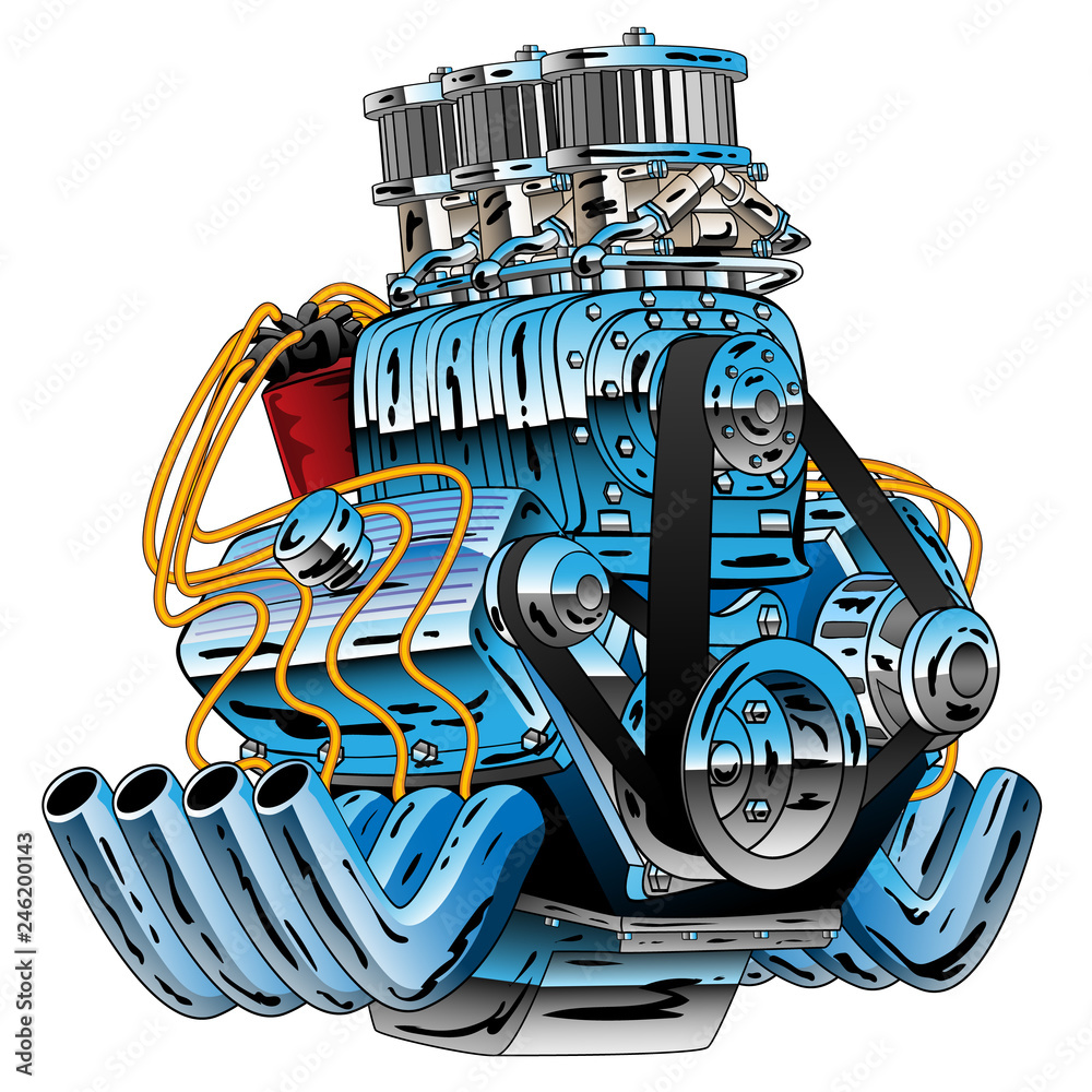 Wall murals Hot Rod Race Car Dragster Engine Cartoon Vector Illustration -  