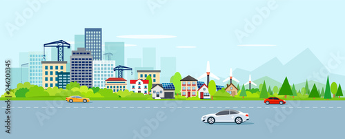 Vector of urban landscape with modern cityscape and suburbs