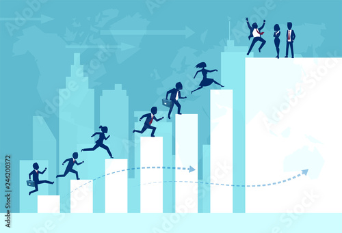 Vector of businesspeople teamwork working together climbing ladder of success