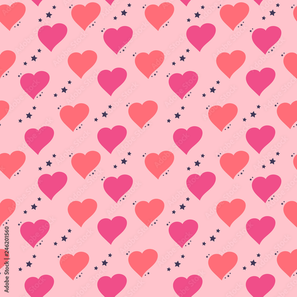 Pink background with cute hearts, vector