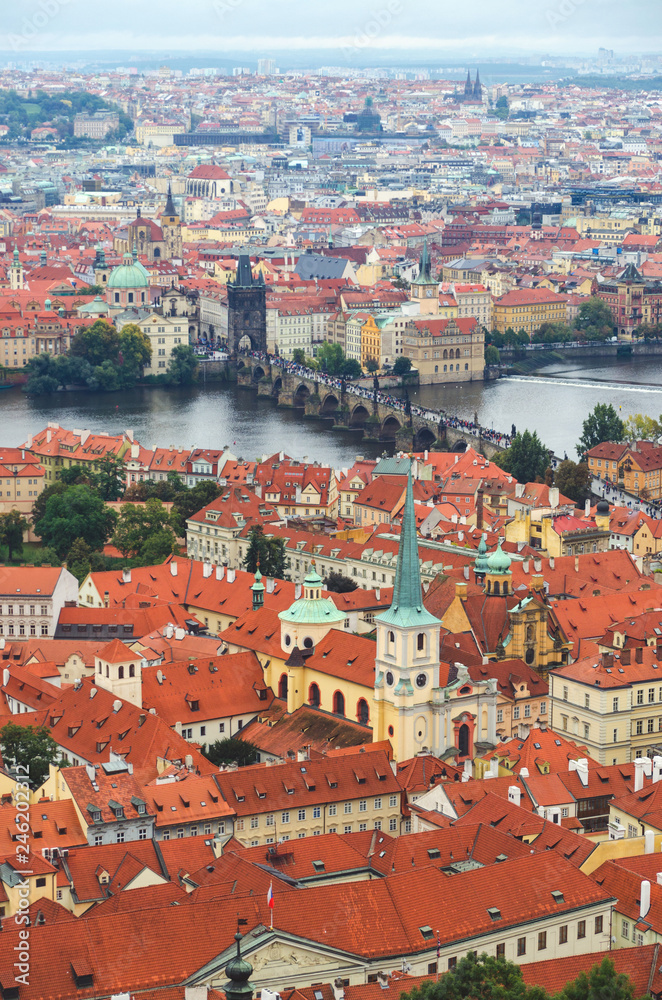 Fototapeta premium Panoramic view at Prague and Vltava river in summer, Czech republic, Europe