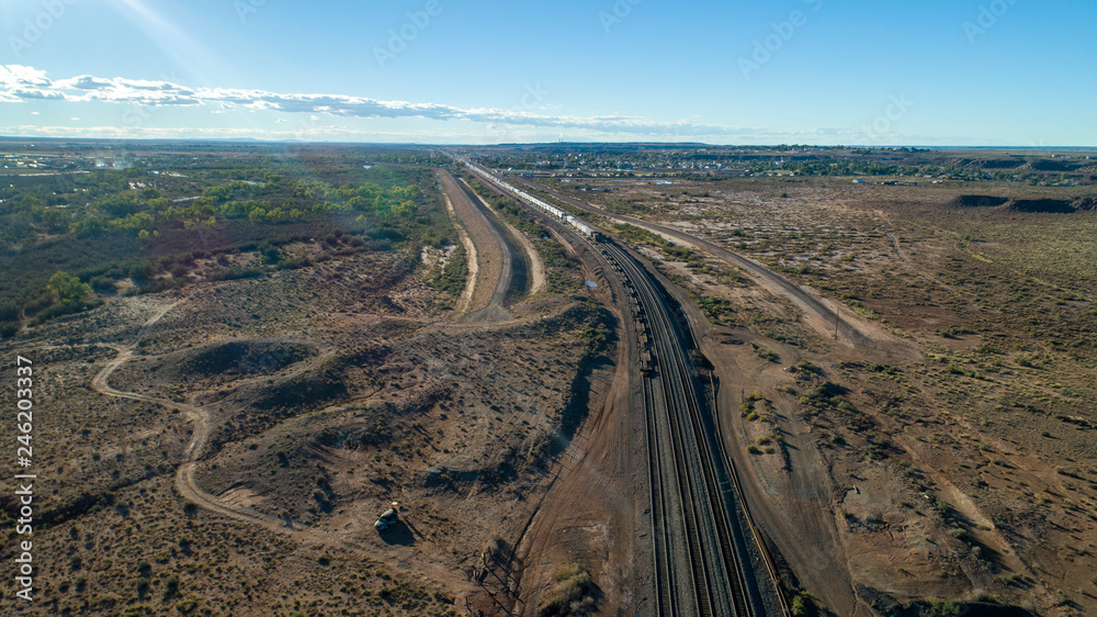 Train tracks into Holbrook, AZ by Drone