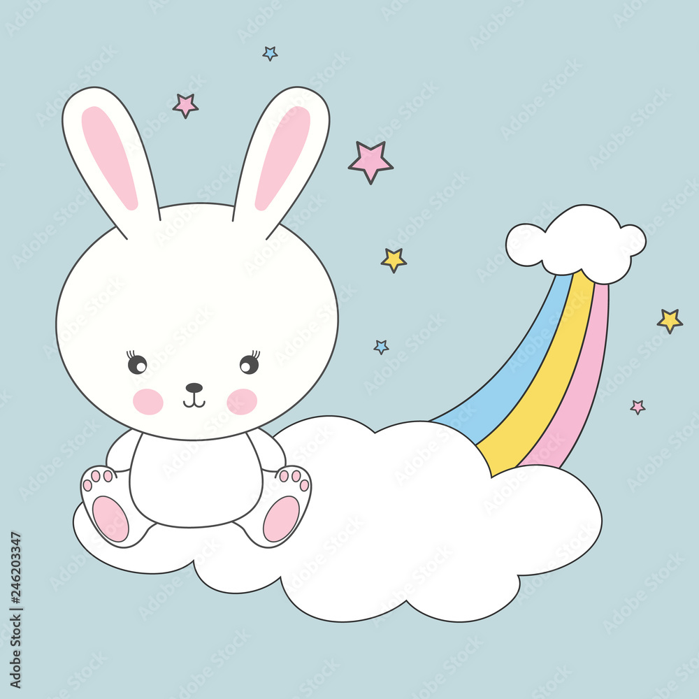 Beautiful cute rabbit sitting on a cloud and dreams of love. Beautiful cute rabbit sitting on a cloud and dreams of love.