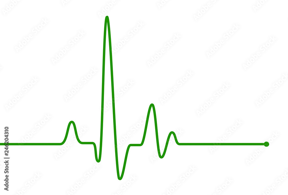 Green heart pulse line on white. Green heart pulse line on white.