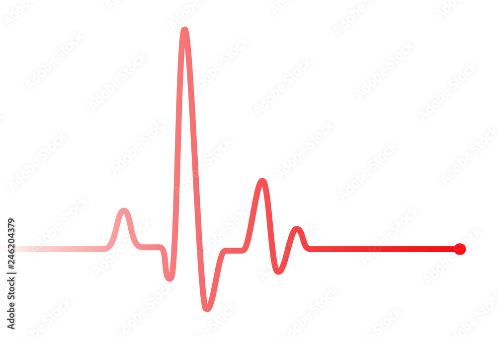 Red heart beat pulse graphic line on white.