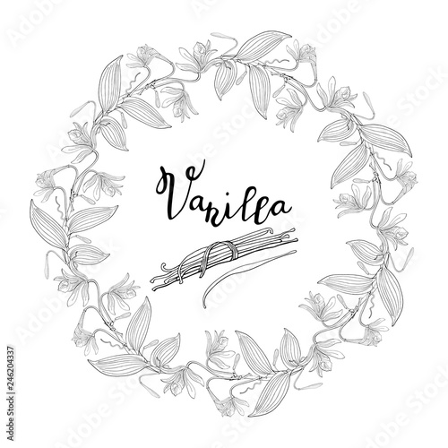 Wreath from vanilla orchid flowers and leaves