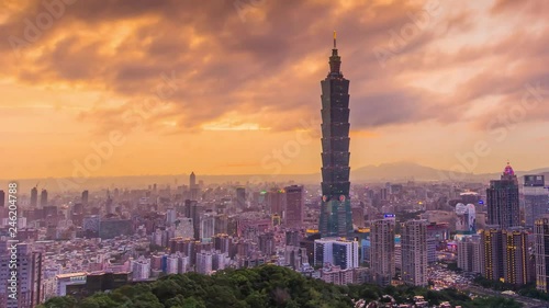 Taipei's City Skyline at sunset with the famous Taipei 101 photo