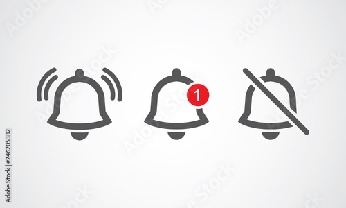Notification line icon vector, material design, Social Media element, User Interface sign, EPS, UI, Image, Illustration. New message. Bell line icons with the different status. - Vector.