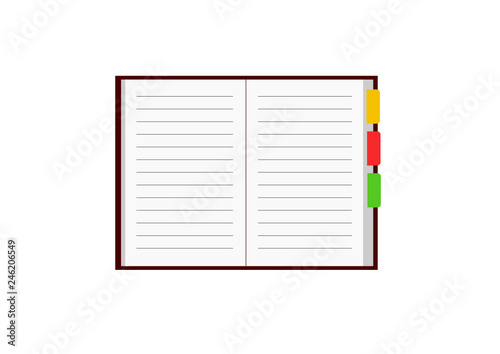 Open copybook with bookmarks