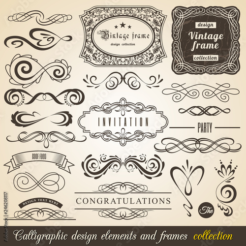 Calligraphic Design Elements and Frames. Vintage Collection. Vector.