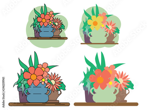 Houseplant set design flat concept. Plant pot isolated, indoor plants, flower and green nature, leaf and pot set, gardening growth, vector illustration.