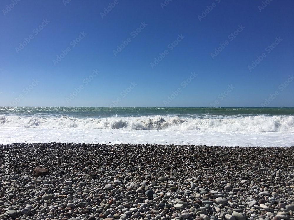 Sea view from Cyprus Paphos beach with sunny sky. the Mediterranean sea with small waves. Summer beach. outdoor travel Sea view from Cyprus Paphos beach with sunny sky. the Mediterranean sea with small waves. Summer beach. outdoor travel