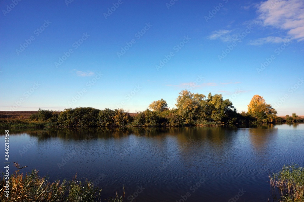 autumn landscape with lake and trees autumn landscape with lake and trees