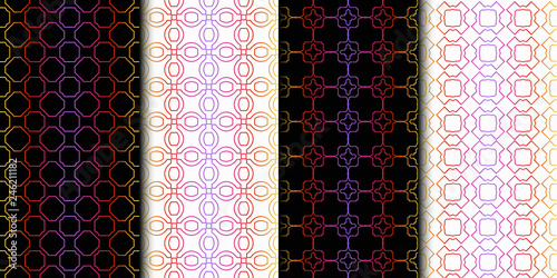 Set of Seamless Geometrical Linear Texture. Original Geometrical Puzzle. Backdrop. Vector illustration.