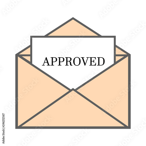 Open envelop with approve email. Vector flat illustration