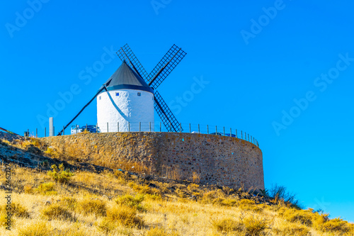 Traditional white windmills at Consuegra in Spain