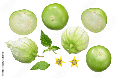 Tomatillo verde, husk tomato, physalis, paths photo